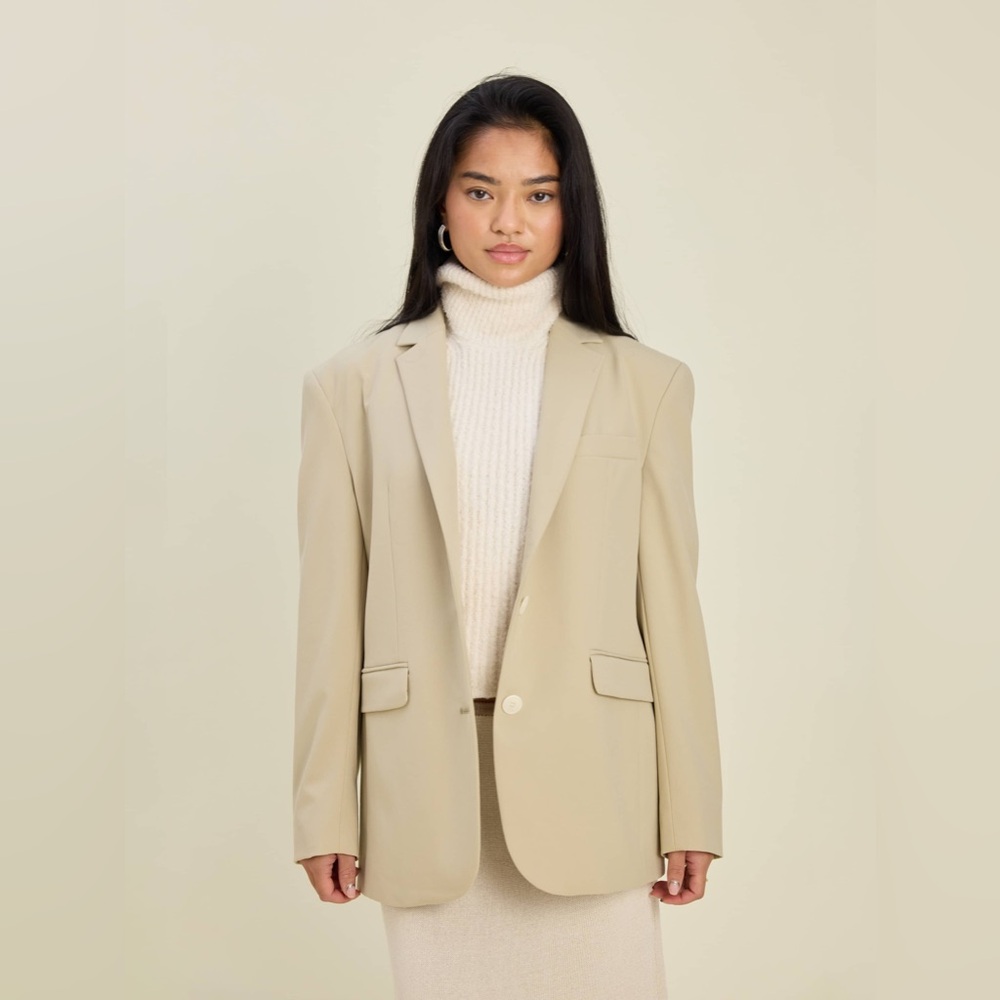Djerf Avenue Forever Blazer Greige  Classic Beige Women's Blazer Jacket